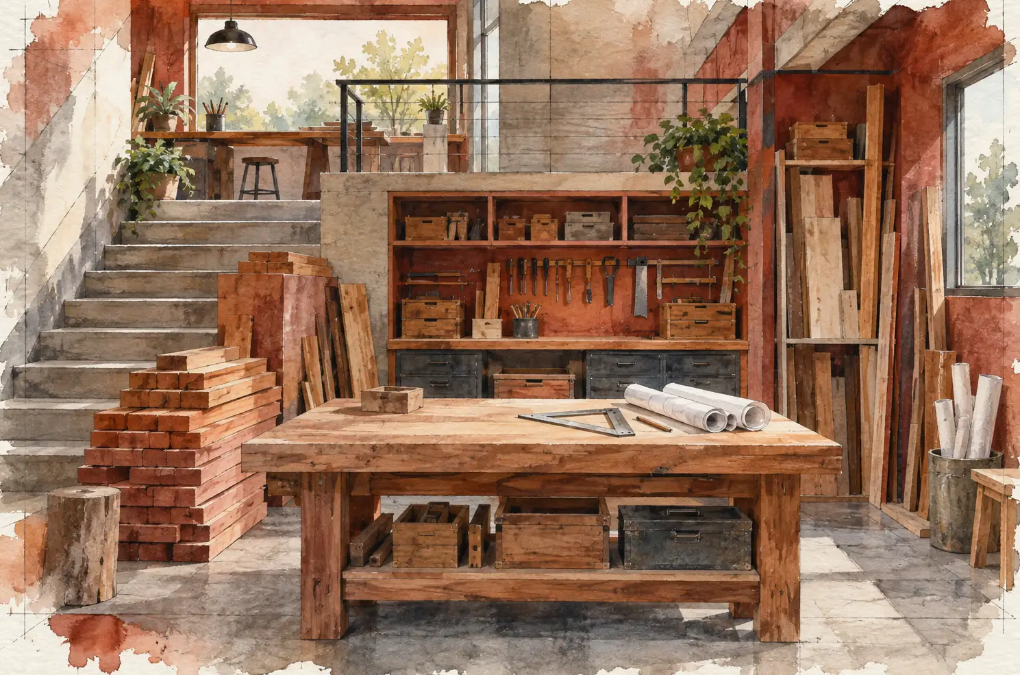 Illustration of construction businesses and their working space